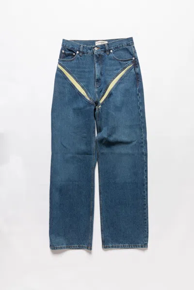 Pre-owned Yproject $650  Evergreen Cut Out Jeans In Blue