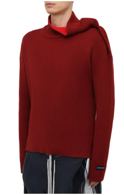 Pre-owned Yproject Aw20  Ribbed Off-center Sweater S In Bordeaux
