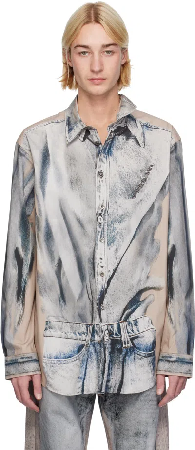 Y/project Beige & Blue Trompe L'oeil Shirt In Beige/blue