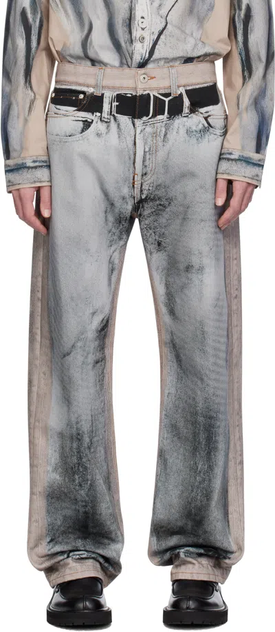 Y/project Beige & Gray 'yp' Trompe L'oeil Jeans In Grey/beige