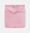 Y/project Belted Denim Miniskirt In Pink