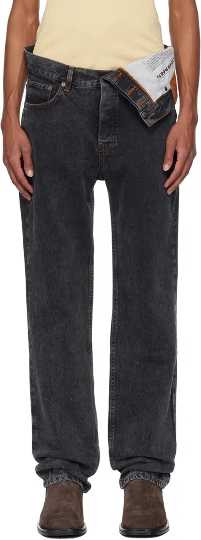 Y/project Black Asymmetric Slim Jeans In Evrgrn Vintage Black