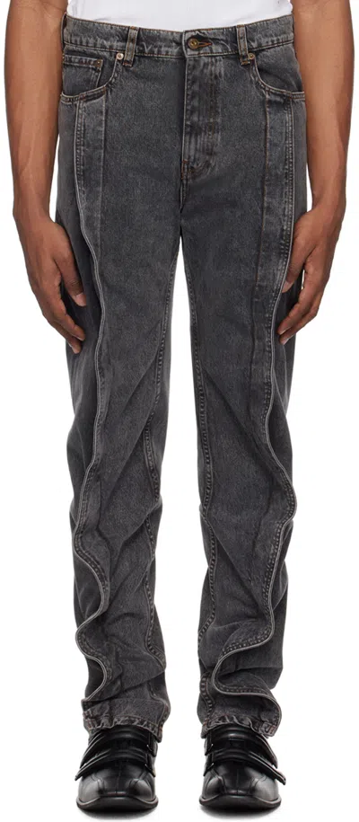 Y/project Black Banana Slim Jeans In Evergreen Vntg Black