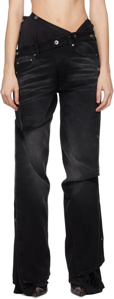 Y/project Black Collapsed Waist Jeans In Faded Black/black
