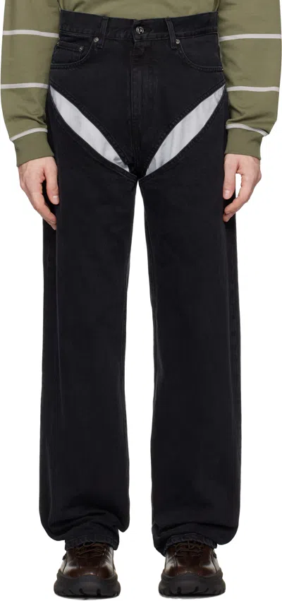 Y/project Black Cut Out Jeans In Evergreen Black