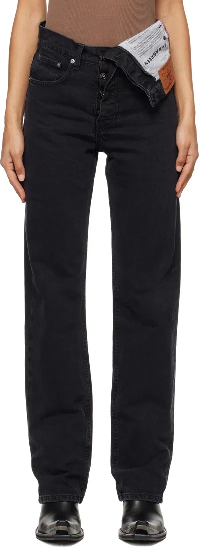 Y/project Black Evergreen Asymmetric Jeans In Evergreen Black