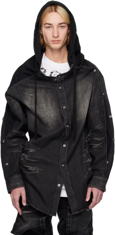 Y/project Black Insert Hood Denim Shirt In Faded Black