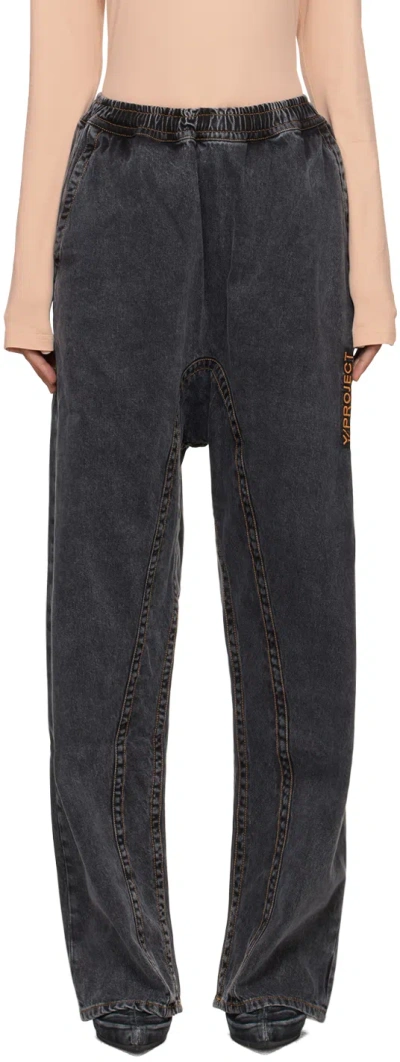 Y/project Black Pinched Logo Souffle Jeans In Evergreen Vintage Bl