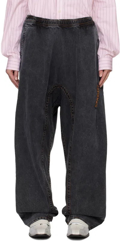 Y/project Black Pinched Logo Souffle Jeans In Evergreen Vintage Bl