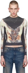 Y/project Black Printed Long Sleeve T-shirt In Black