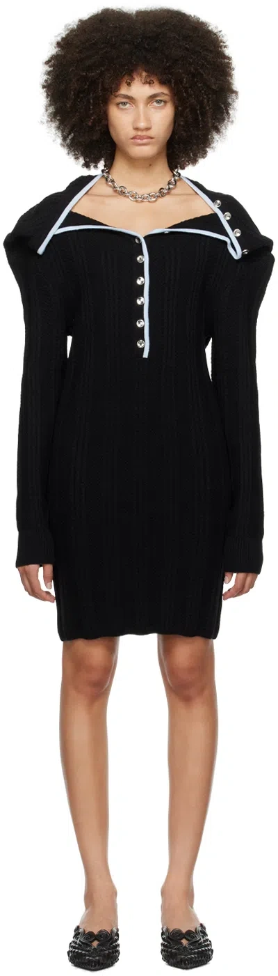 Y/project Black Ruffle Necklace Minidress In Evergreen Black