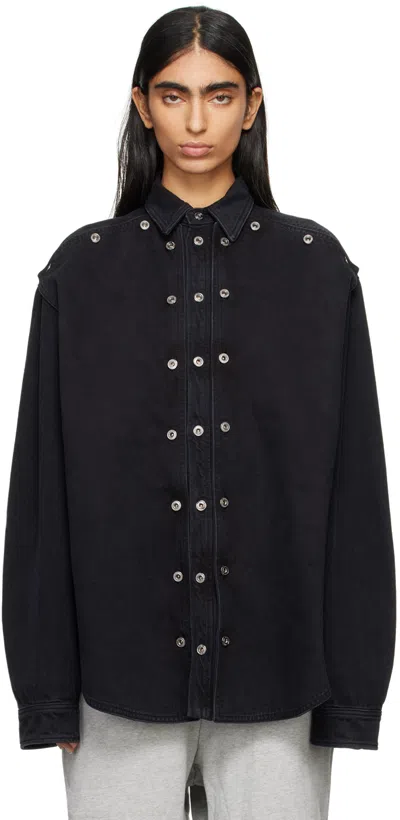 Y/project Black Snap Off Denim Shirt In Evergreen Black