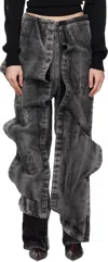 Y/project Black Velcro Panel Jeans In Black Vertical Whisk