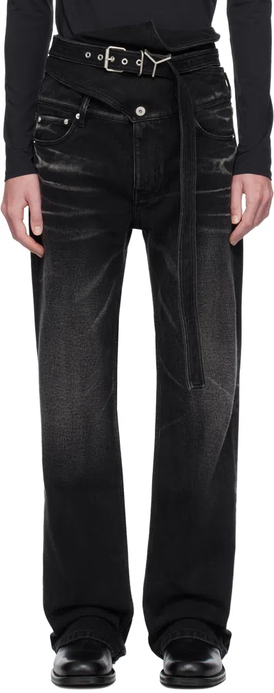 Y/project Black Wrap Belt Jeans In Faded Black