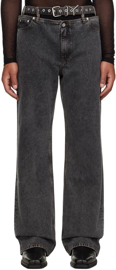 Y/project Black Y Belt Jeans In Vintage Black