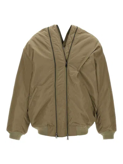 Y/project Double Zip Pinched Logo Jacket In Brown