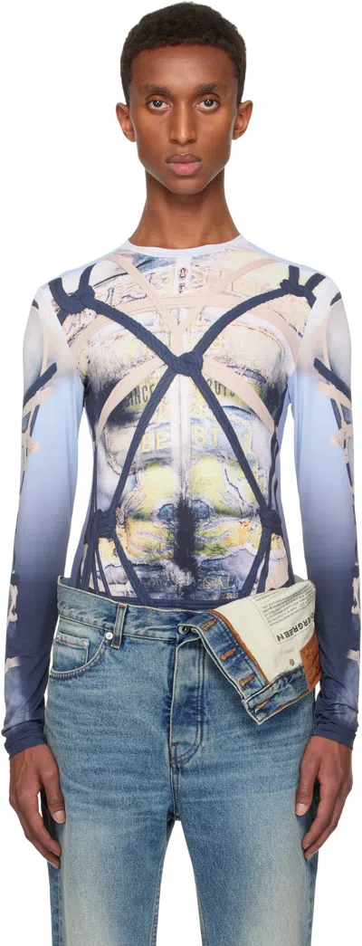 Y/PROJECT BLUE & BLACK BONDAGE PRINT LONG SLEEVE T-SHIRT