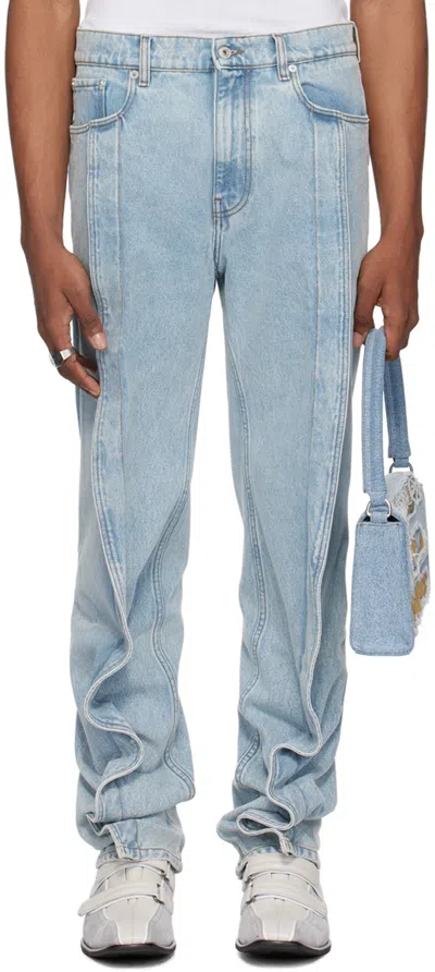 Y/project Blue Banana Slim Jeans In Evergreen Ice Blue