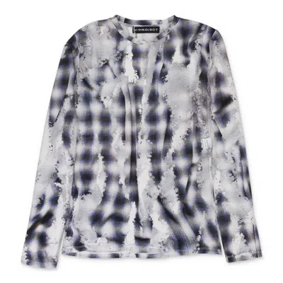 Y/project Blue Check Long Sleeve With Devore Effect T-shirt