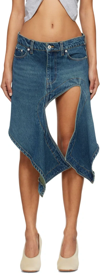 Y/project Blue Cut Out Denim Miniskirt In Evergreen Vintage Bl