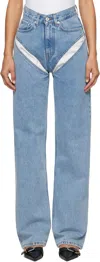 Y/project Denim Cutout High Rise Wide Jeans In Evergreen Ice Blue