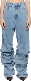 Y/project Blue Draped Cuff Jeans In Evergreen Ice Blue