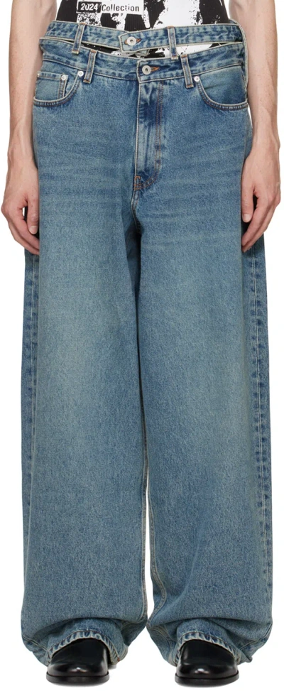 Y/project Blue Multi Waistband Jeans In Evergreen Vintage Bl