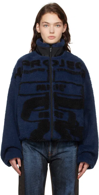 Y/project Blue Paris' Best Jacquard Fleece Jacket In Dark Blue/black Jacq