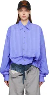 Y/project Embroidered-logo Cotton Shirt In Blue Stripe