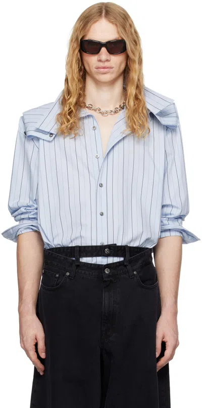 Y/project Blue Stripe Chain Shirt In Evergreen Blue Strip