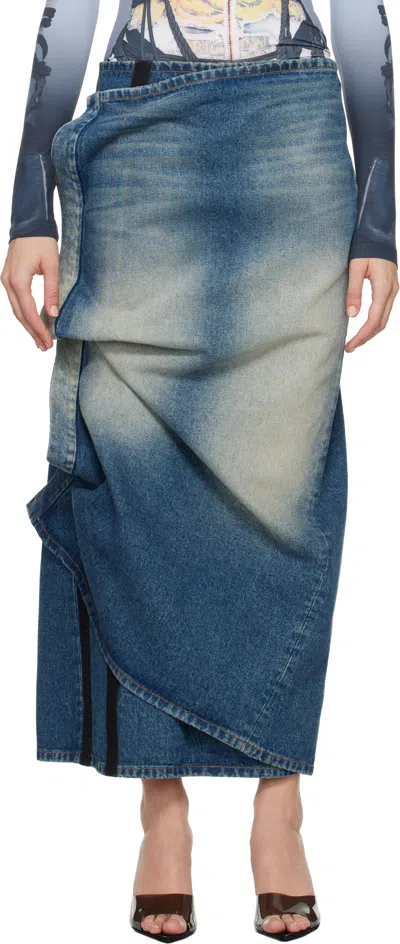 Y/project Blue Velcro Denim Midi Skirt In Faded Blue
