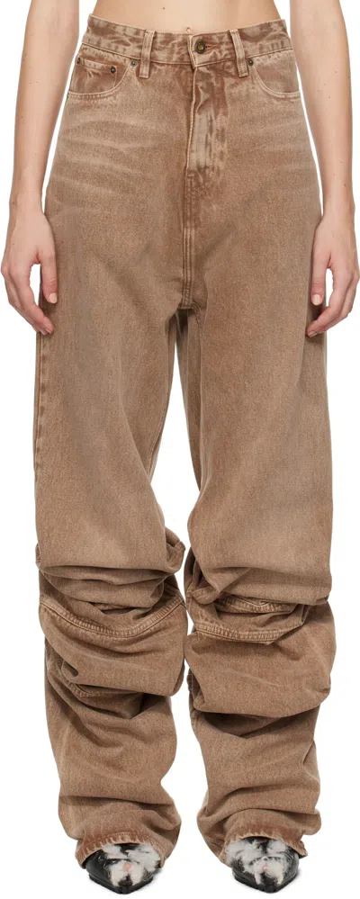 Y/project Brown Draped Cuff Jeans In Pink Whiskers