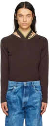 Y/project Embroidered Long-sleeved Sweater In Brown