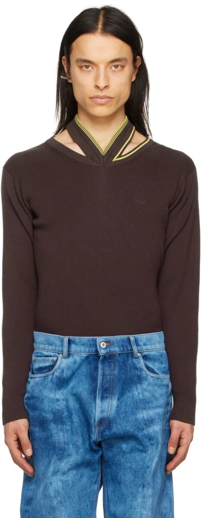 Y/PROJECT BROWN EMBROIDERED SWEATER