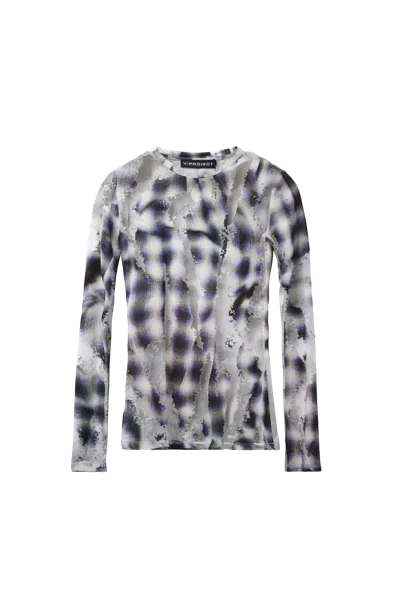 Y/project Check Long Sleeve Top With Devore Effect Blue In Multi