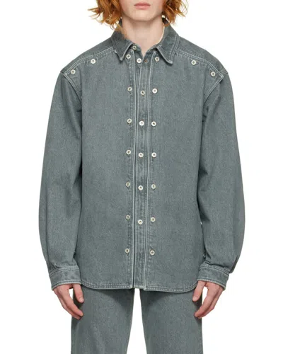 Y/project Classic Button Panel Denim Shirt In Gray
