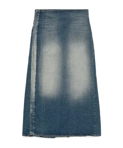 Y/project Denim Midi Skirt In Multi