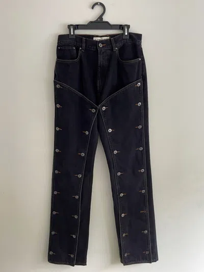 Pre-owned Yproject Evergreen Button Panel Straight Leg Jeans In Black