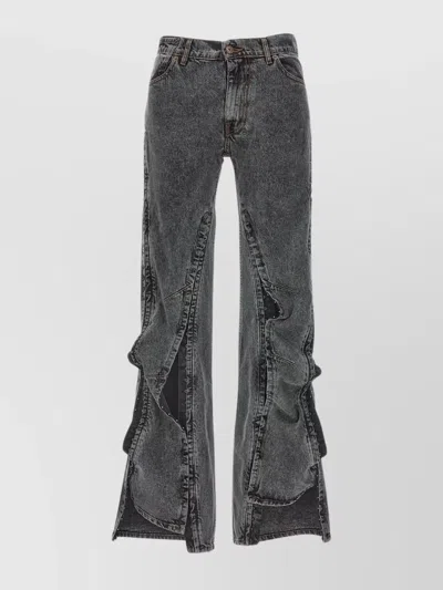 Y/PROJECT FLARED JEANS WITH DISTRESSED AND WASHED EFFECT