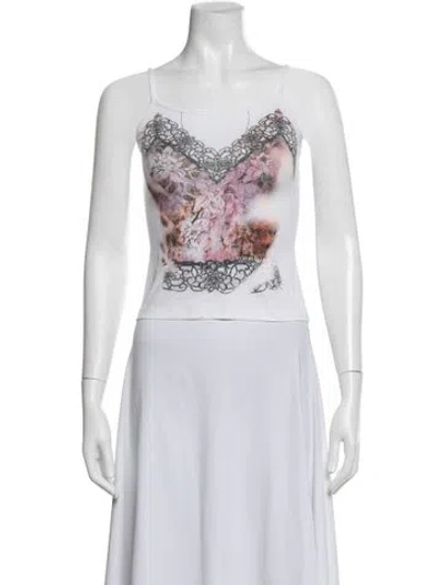 Pre-owned Y/project Floral Print V-neck Top In White