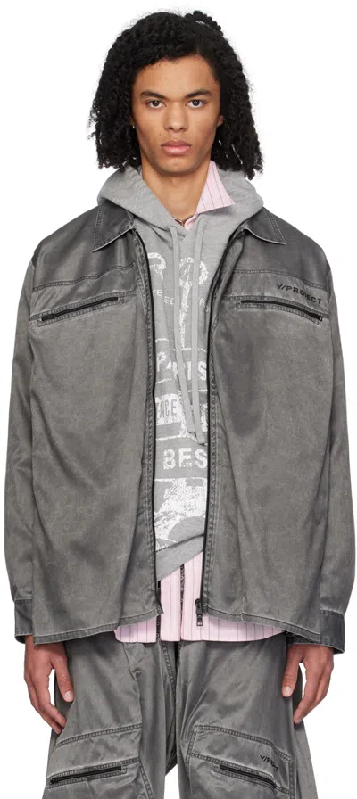 Y/project Gray Gathered Shirt In Washed Black
