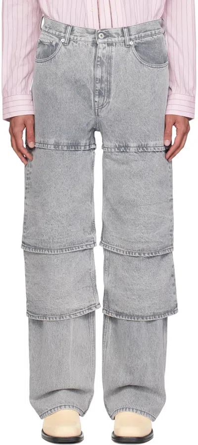 Y/project Gray Layered Jeans In Vintage Grey