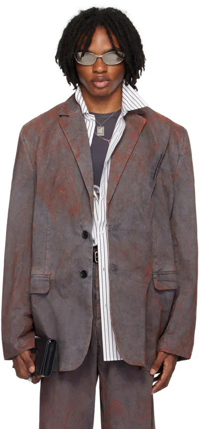 Y/project Gray Pinched Blazer In Dark Grey/rust