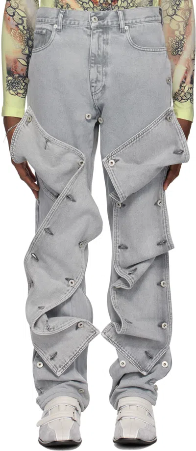 Y/project Gray Snap Off Jeans In Grey