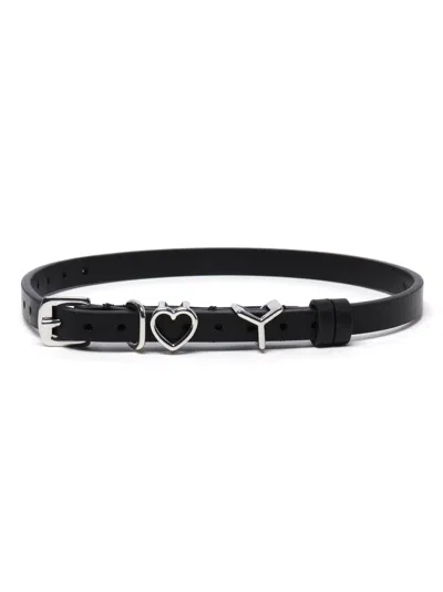 Y/project Heart-plaque Leather Choker In Schwarz