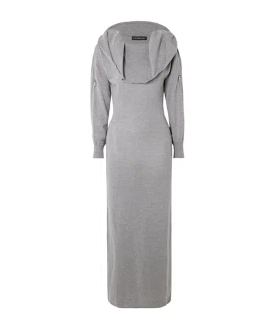 Y/project Hooded Zip-detailed Merino Wool Maxi Dress In Gray