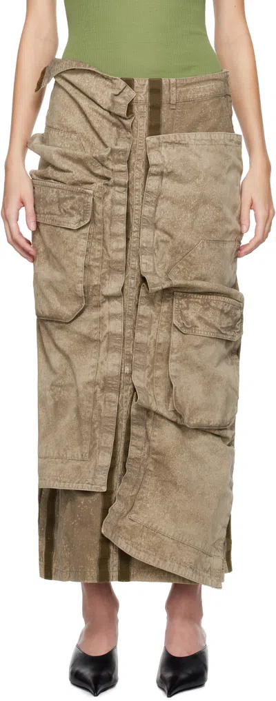 Y/PROJECT KHAKI CARGO POCKET MIDI SKIRT