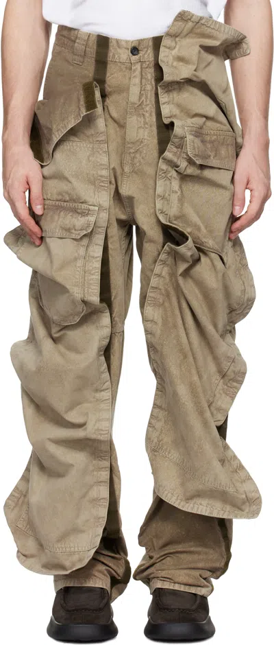 Y/project Khaki Velcro Cargo Pants In Washed Khaki
