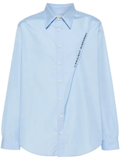 Y/project Logo-embroidered Poplin Shirt In Blue