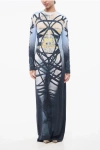 Y/project Long Sleeve Printed Long Dress In Blue